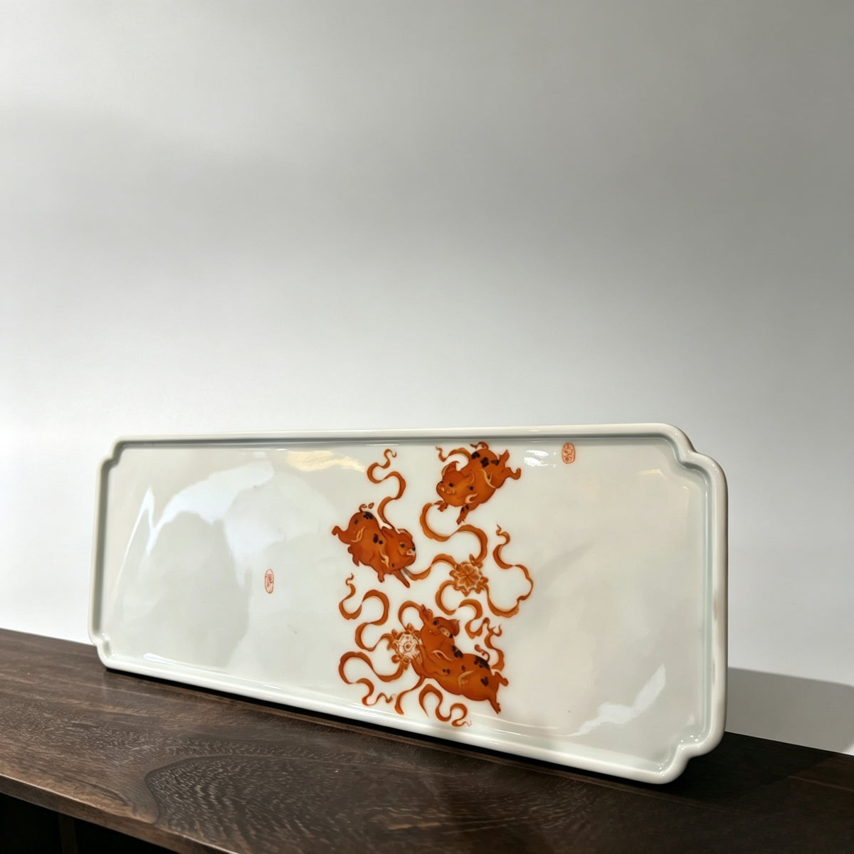 Flying Pig Porcelain Tray for Tea Desk Decor angle 2