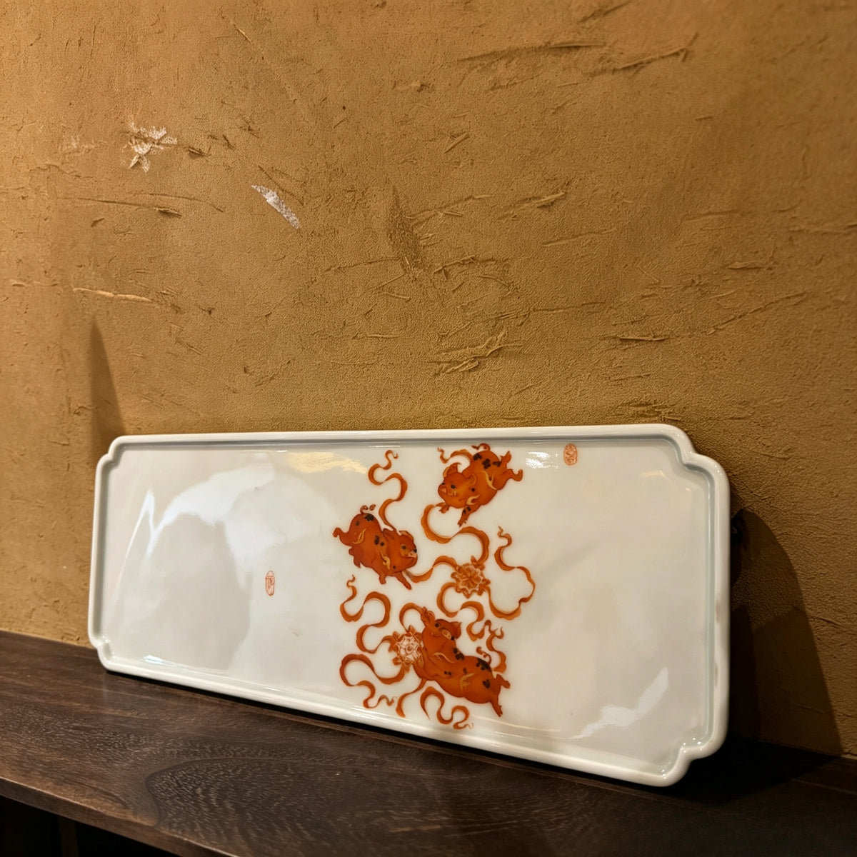 Flying Pig Porcelain Tray for Tea Desk Decor angle 5