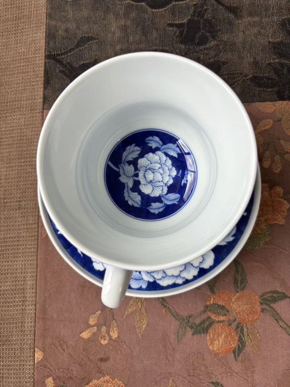 Blue Peony Coffee Cup and Saucer Set - Kaolin Porcelain