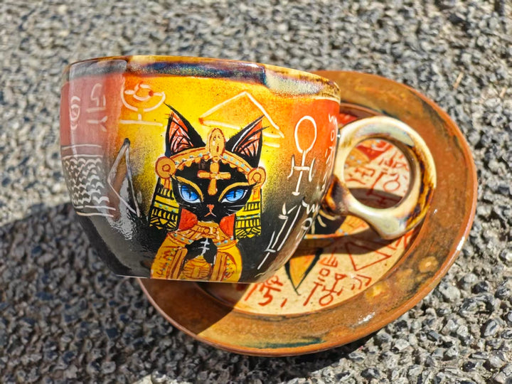 Cat Motif Doucai Porcelain Cup and Saucer