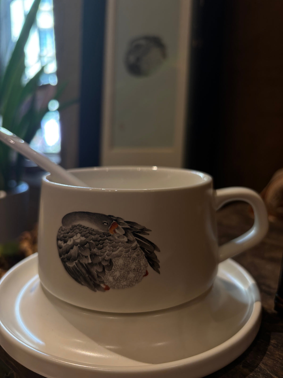 Colored Glaze Goose Porcelain Coffee Cup and Saucer angle 1