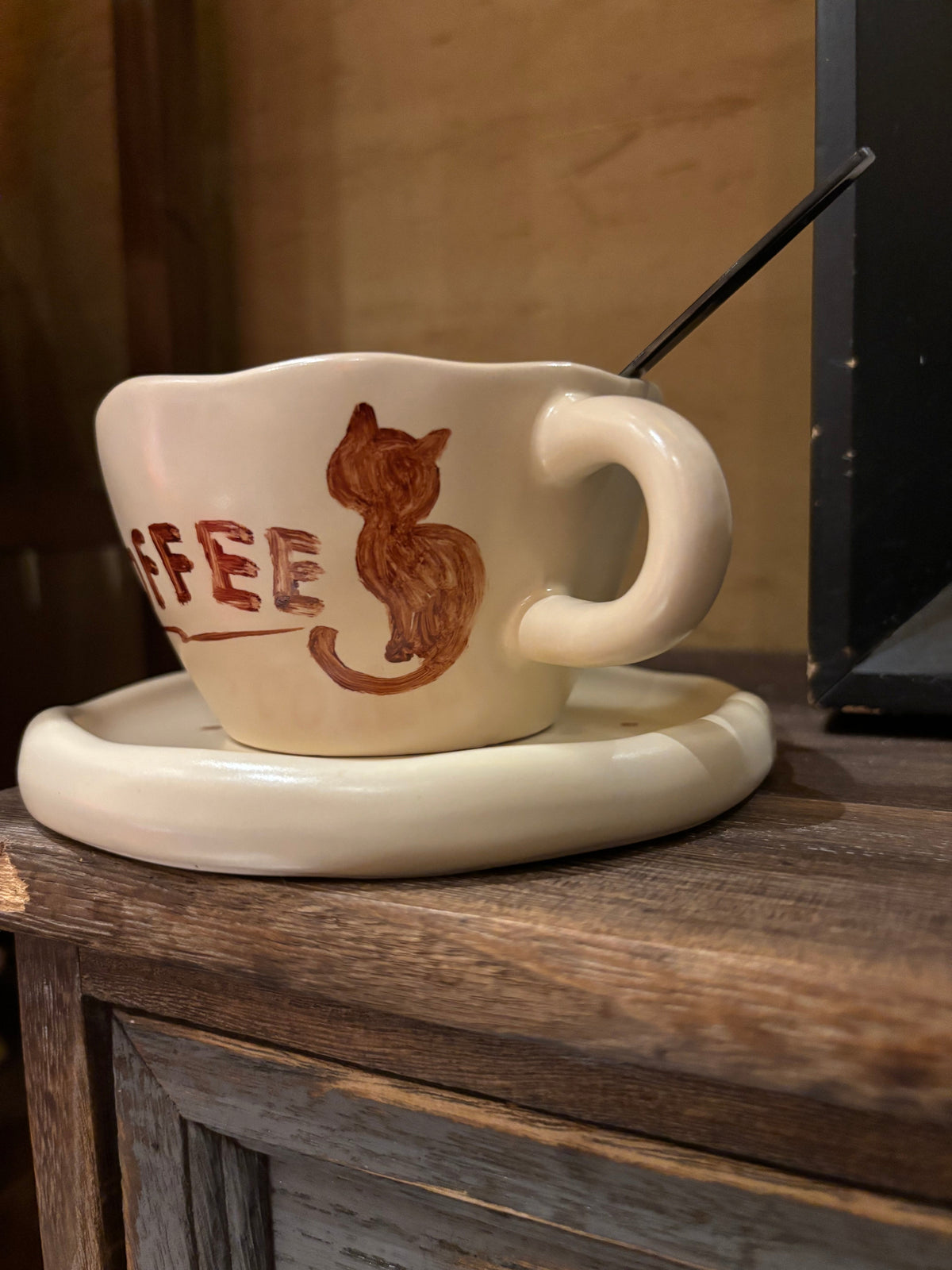 Lonely Cat Porcelain Coffee Cup for Quiet Morning Rituals angle 3