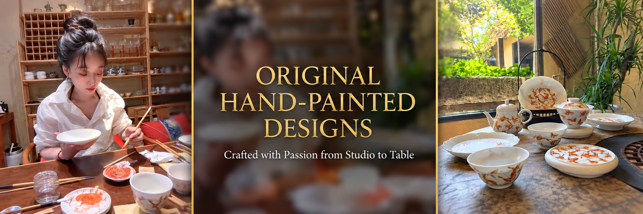WanQi Archive ceramic brand banner with porcelain objects and warm interior styling